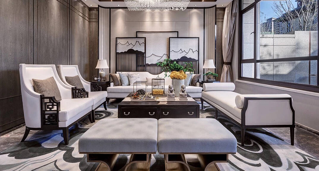 骊山国际 420㎡ 别墅 新中式气概客厅月博效果图