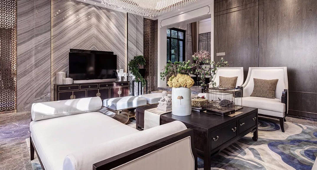 骊山国际 420㎡ 别墅 新中式气概客厅月博效果图