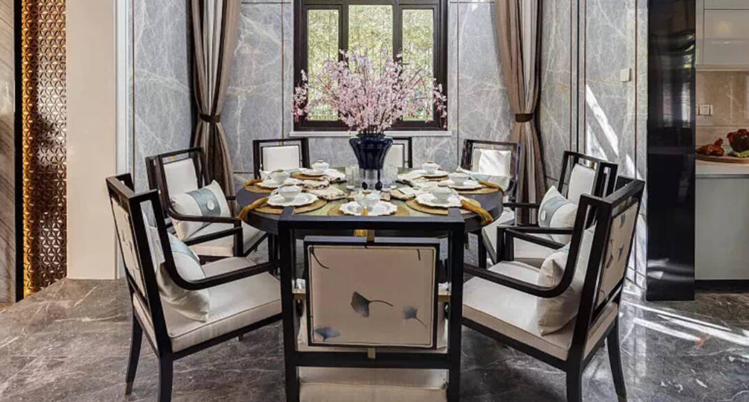 骊山国际 420㎡ 别墅 新中式气概餐厅月博效果图