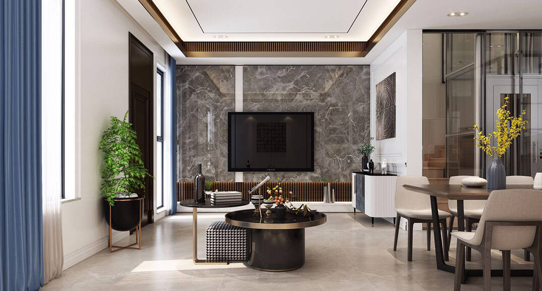 金茂墅180㎡别墅客厅现代气概月博效果图