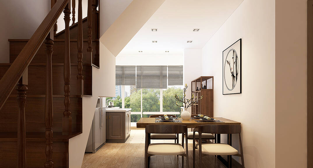 丽都国际310㎡别墅餐厅新中式气概月博案例效果图