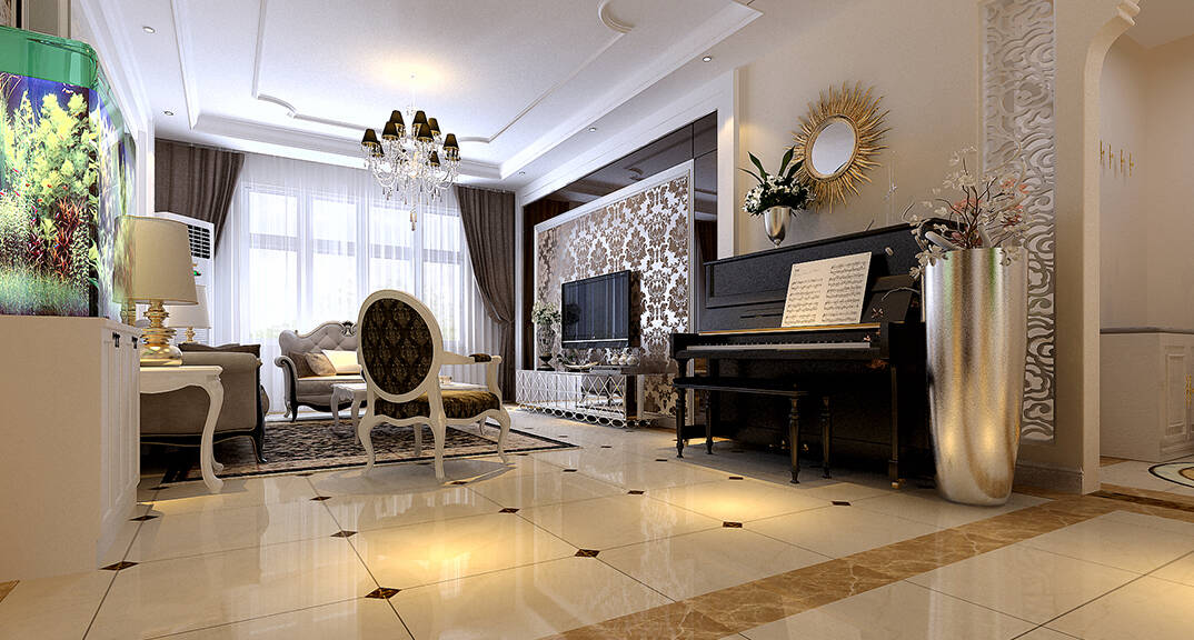 海情御园147㎡三室二厅新简欧气概客厅月博效果图