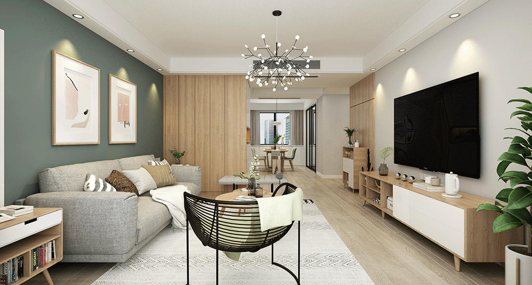 世纪华庭127㎡别墅客厅北欧气概月博案例效果图