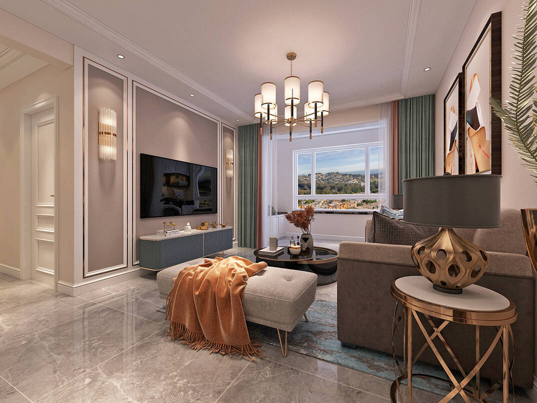 星雨华府103m?客厅轻奢气概月博案例效果图