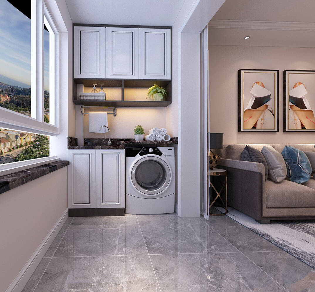 星雨华府103m?阳台洗衣机轻奢气概月博案例效果图