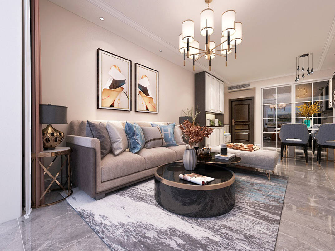 星雨华府103m?客厅轻奢气概月博案例效果图