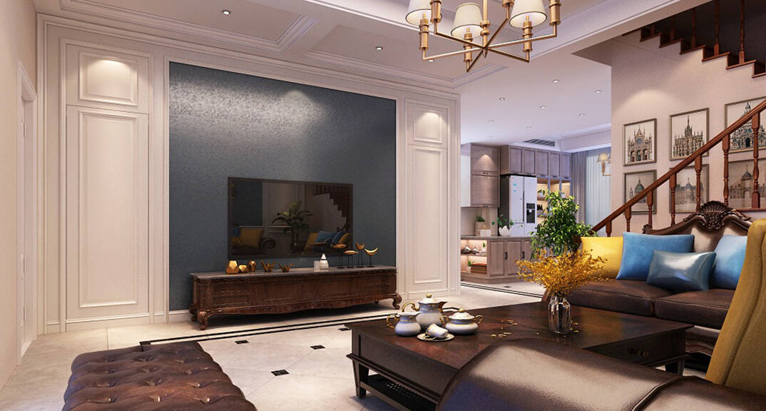 安纳溪236m?别墅客厅美式气概月博案例效果图