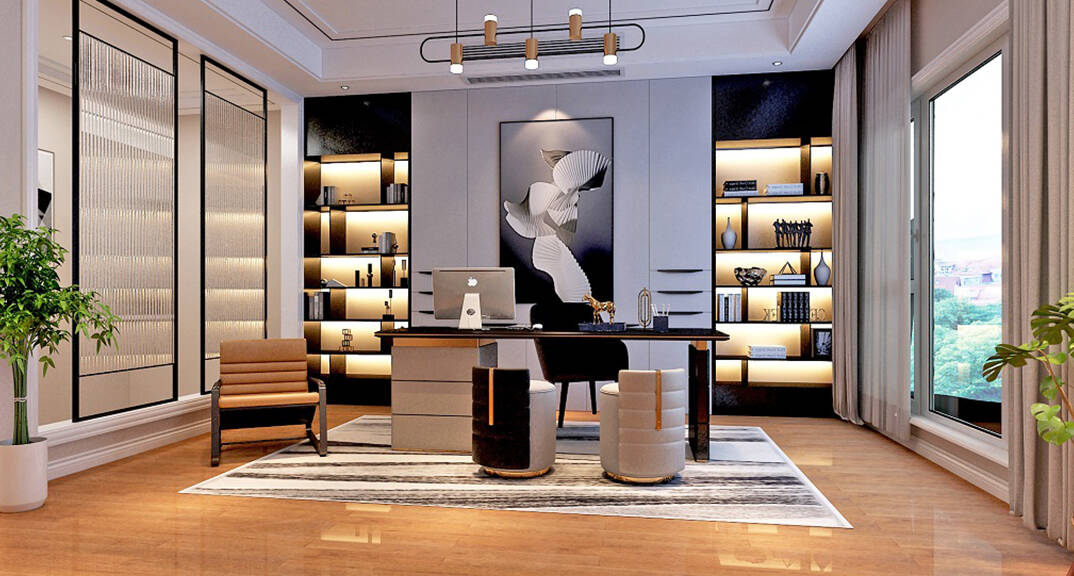 安纳溪236m?别墅书房美式气概月博案例效果图