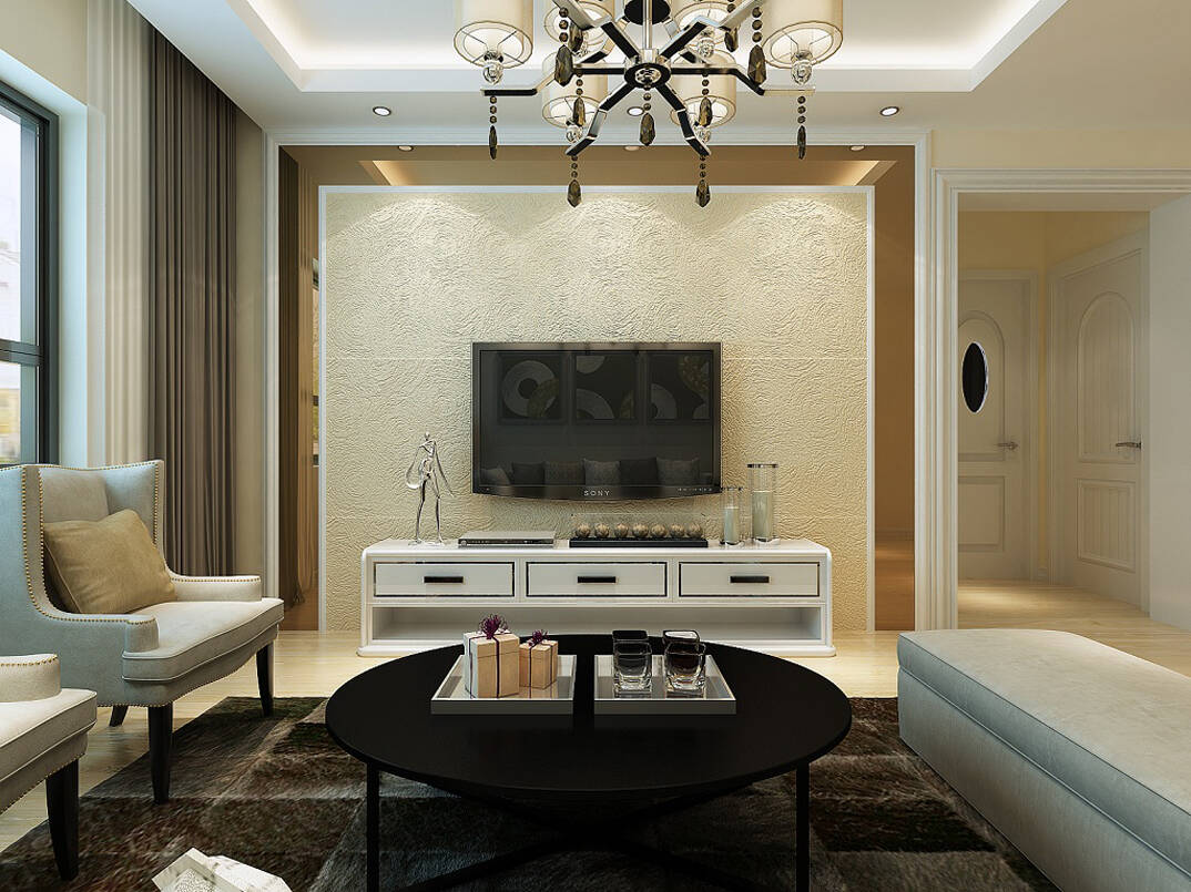 鑫江桂花园2室2厅77平美式气概月博客厅电视墙效果图