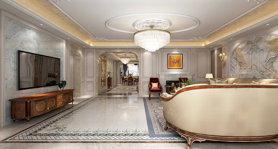 阚济浪至公海岸296平别墅简欧气概月博效果图-客厅