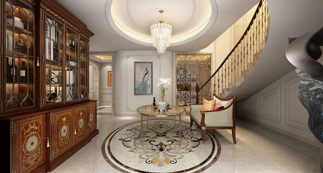 阚济浪至公海岸296平别墅简欧气概月博效果图-客厅