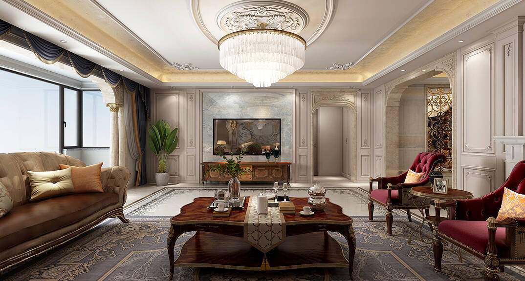 阚济浪至公海岸296平别墅简欧气概月博效果图-客厅电视墙