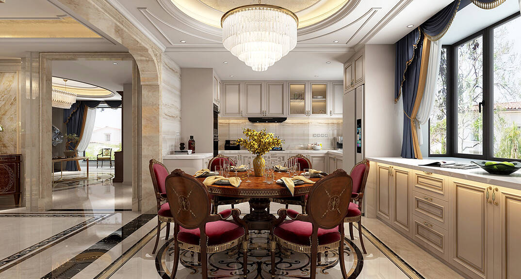 阚济浪至公海岸296平别墅简欧气概月博效果图-厨房餐厅