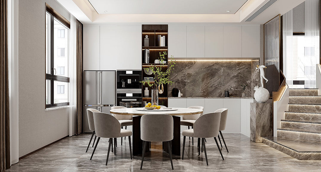 中广宜景湾145㎡三室两厅现代气概硬装月博餐厅效果图2