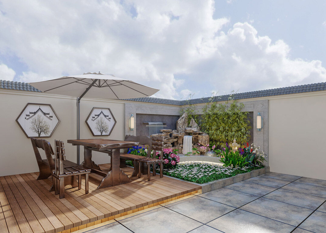 中欧金茂墅220㎡别墅中式气概花园月博效果图