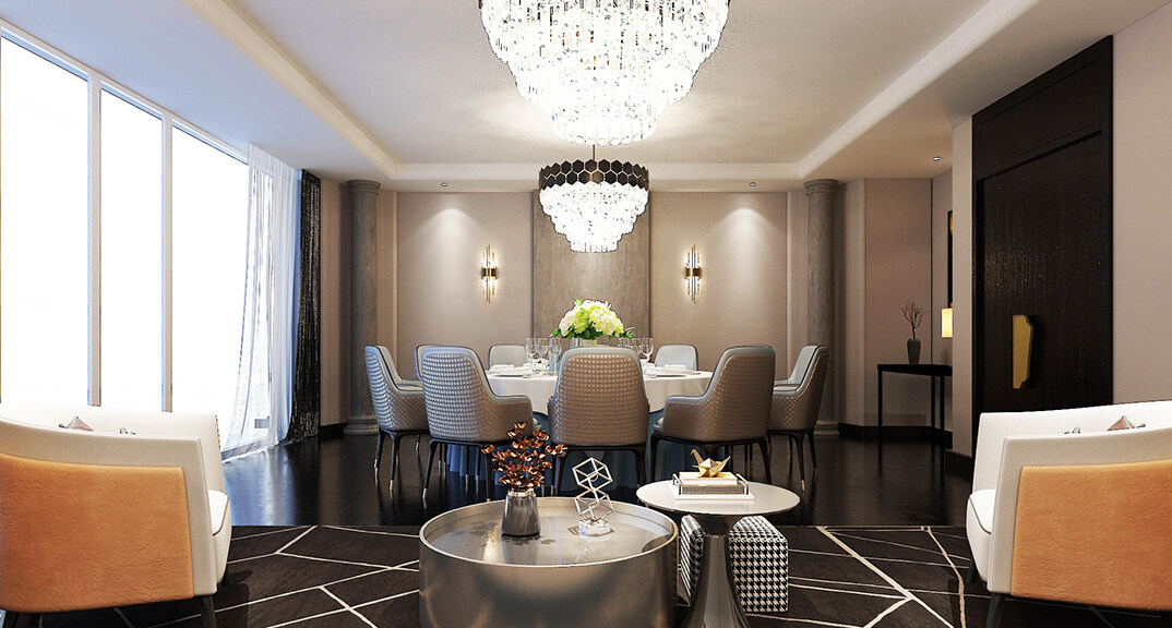 东海路700㎡独栋别墅二层餐厅新中式气概月博案例效果图