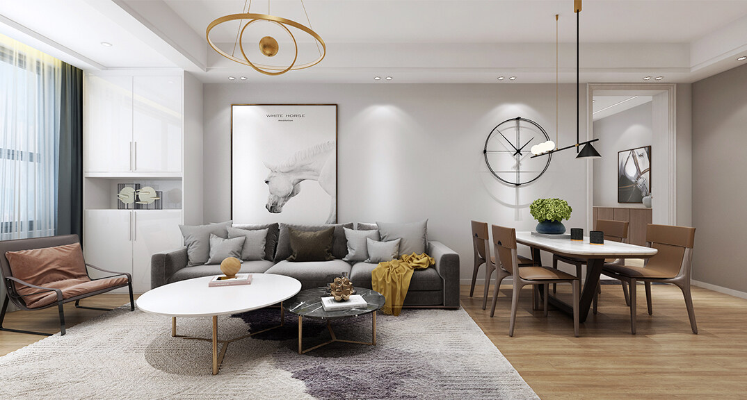 泰成·玲珑郡120㎡三室两厅客厅现代美式气概月博案例效果图