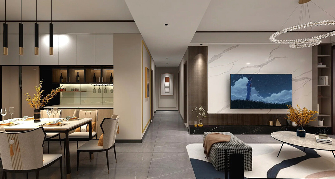 芙蓉花园145㎡四室一厅客厅现代简约气概月博案例效果图