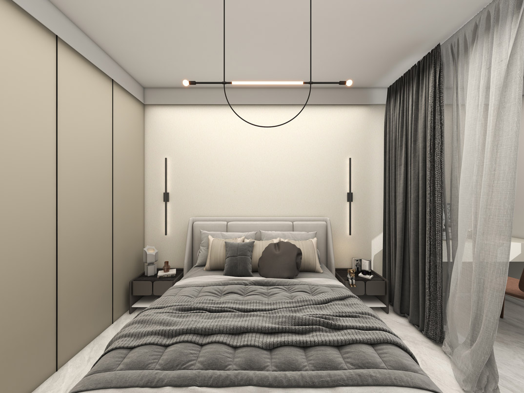 保利时代110㎡三室两厅主卧现代气概月博案例效果图.jpg