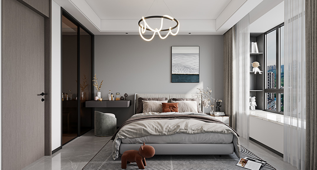 春城世家111㎡三室两厅主卧现代气概月博案例效果图.jpg