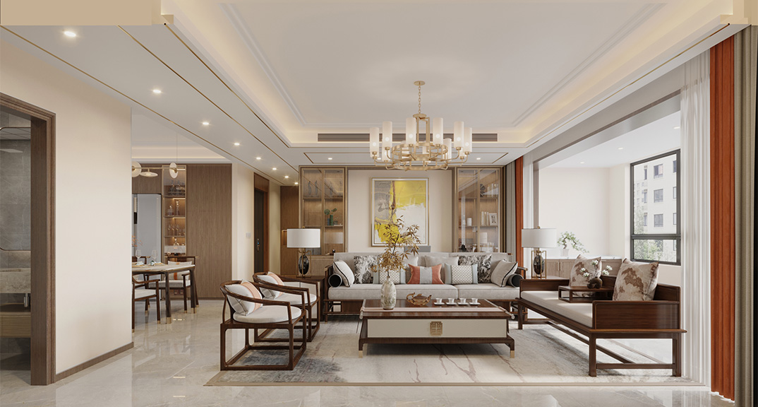 都会印象151㎡三室两厅客厅新中式气概气概月博案例效果图.jpg